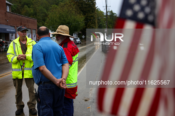 Volunteers collect donations at the Lansing Volunteer Fire Department in Lansing, North Carolina on September 30, 2024, after Hurricane Hele...