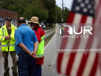 Volunteers collect donations at the Lansing Volunteer Fire Department in Lansing, North Carolina on September 30, 2024, after Hurricane Hele...