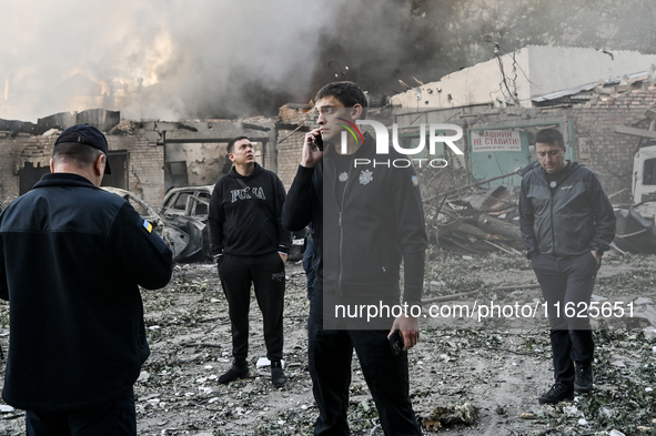 Ivan Fedorov, head of the Zaporizhzhia Regional Military Administration, stands near the site of one of the Russian UAV strikes in Zaporizhz...