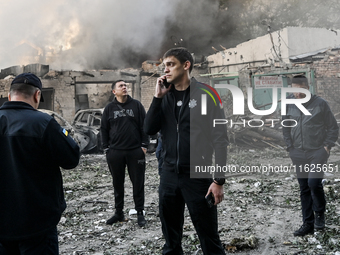 Ivan Fedorov, head of the Zaporizhzhia Regional Military Administration, stands near the site of one of the Russian UAV strikes in Zaporizhz...