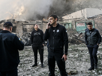 Ivan Fedorov, head of the Zaporizhzhia Regional Military Administration, stands near the site of one of the Russian UAV strikes in Zaporizhz...