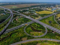 A large number of vehicles move slowly along an expressway in Huai'an, China, on October 1, 2024. (