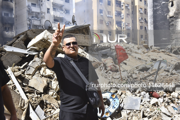 The destruction at the site of an overnight Israeli airstrike on the Laylaki, Harat Hreik, and Sant Tares neighborhoods in Beirut's southern...