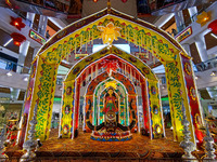 A Goddess Durga idol is seen at a Pandal, a temporary place of worship, at a shopping mall in Kolkata, India, on October 1, 2024. (