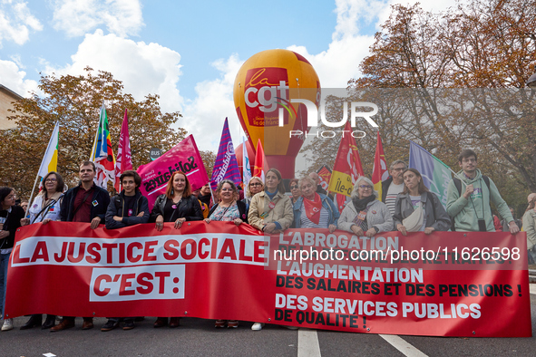 Demonstrators took part in a protest organized by the CGT union for strike action, demanding the repeal of the pension reform and higher wag...