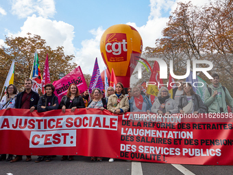 Demonstrators took part in a protest organized by the CGT union for strike action, demanding the repeal of the pension reform and higher wag...