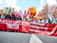 Demonstrators took part in a protest organized by the CGT union for strike action, demanding the repeal of the pension reform and higher wag...