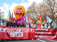 Demonstrators took part in a protest organized by the CGT union for strike action, demanding the repeal of the pension reform and higher wag...