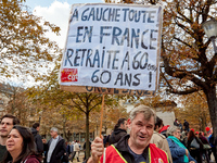 Demonstrators took part in a protest organized by the CGT union for strike action, demanding the repeal of the pension reform and higher wag...