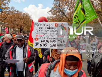 Demonstrators took part in a protest organized by the CGT union for strike action, demanding the repeal of the pension reform and higher wag...