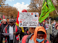 Demonstrators took part in a protest organized by the CGT union for strike action, demanding the repeal of the pension reform and higher wag...