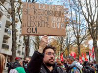 Demonstrators took part in a protest organized by the CGT union for strike action, demanding the repeal of the pension reform and higher wag...