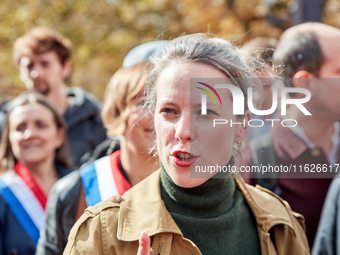 Lucie Castets, the left-wing New Popular Front (NFP - Nouveau Front Populaire) coalition's candidate for Prime Minister and an economist, wa...