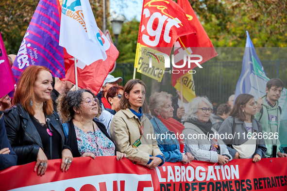 Sophie Binet, General Secretary of the French trade union General Confederation of Labour (CGT), was seen participating in a protest organiz...