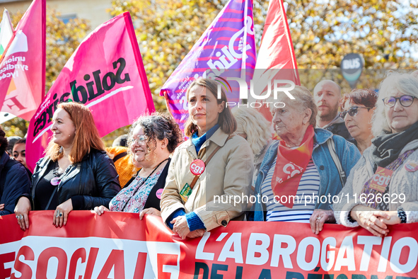 Sophie Binet, General Secretary of the French trade union General Confederation of Labour (CGT), was seen participating in a protest organiz...