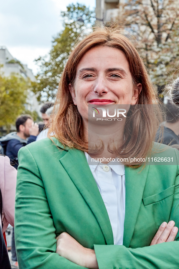 Marine Tondelier, France's National Secretary of Les Ecologistes-EELV, was seen participating in a protest organized by the CGT union for st...