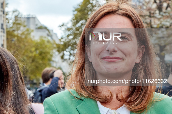 Marine Tondelier, France's National Secretary of Les Ecologistes-EELV, was seen participating in a protest organized by the CGT union for st...