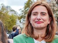 Marine Tondelier, France's National Secretary of Les Ecologistes-EELV, was seen participating in a protest organized by the CGT union for st...