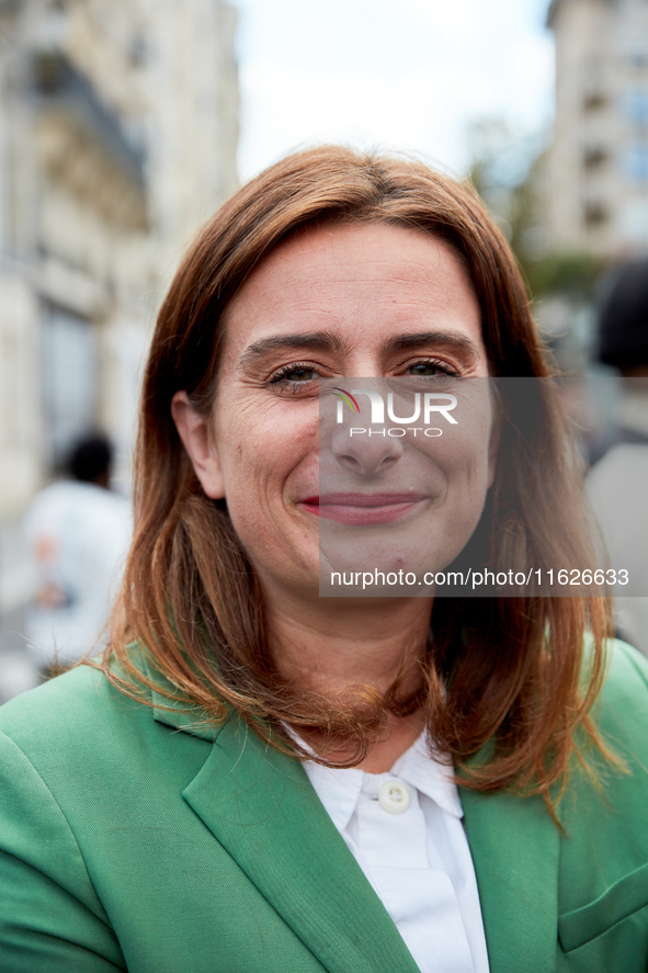 Marine Tondelier, France's National Secretary of Les Ecologistes-EELV, was seen participating in a protest organized by the CGT union for st...