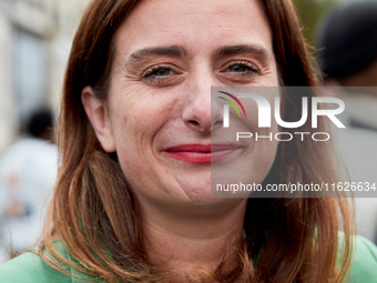 Marine Tondelier, France's National Secretary of Les Ecologistes-EELV, was seen participating in a protest organized by the CGT union for st...