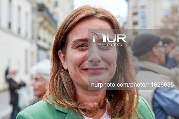 Marine Tondelier, France's National Secretary of Les Ecologistes-EELV, was seen participating in a protest organized by the CGT union for st...