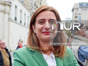 Marine Tondelier, France's National Secretary of Les Ecologistes-EELV, was seen participating in a protest organized by the CGT union for st...