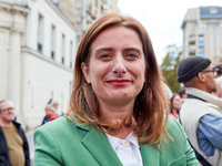 Marine Tondelier, France's National Secretary of Les Ecologistes-EELV, was seen participating in a protest organized by the CGT union for st...