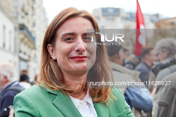 Marine Tondelier, France's National Secretary of Les Ecologistes-EELV, was seen participating in a protest organized by the CGT union for st...