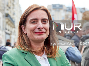 Marine Tondelier, France's National Secretary of Les Ecologistes-EELV, was seen participating in a protest organized by the CGT union for st...