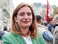 Marine Tondelier, France's National Secretary of Les Ecologistes-EELV, was seen participating in a protest organized by the CGT union for st...