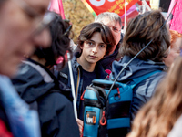 Manes Nadel, President of the National Union of Secondary Students (Union Syndicale Lyceenne - USL), was seen during a protest organized by...