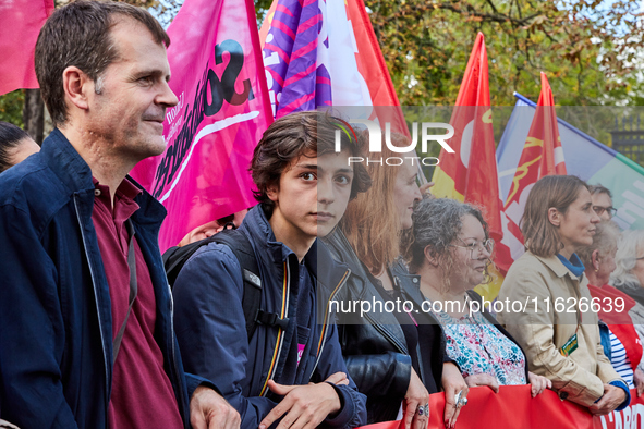 Manes Nadel, President of the National Union of Secondary Students (Union Syndicale Lyceenne - USL), was seen during a protest organized by...