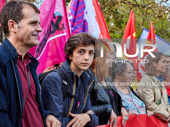 Manes Nadel, President of the National Union of Secondary Students (Union Syndicale Lyceenne - USL), was seen during a protest organized by...