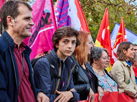 Manes Nadel, President of the National Union of Secondary Students (Union Syndicale Lyceenne - USL), was seen during a protest organized by...