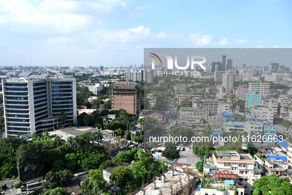 A general view of the Bangladeshi capital city Dhaka in Dhaka, Bangladesh, on October 1, 2024. Despite improvements in scores across the boa...