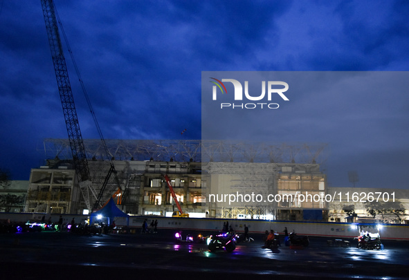 The stadium undergoes renovation during a prayer vigil to commemorate the second anniversary of the soccer tragedy that killed 135 people on...