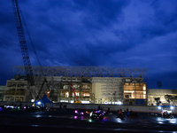 The stadium undergoes renovation during a prayer vigil to commemorate the second anniversary of the soccer tragedy that killed 135 people on...