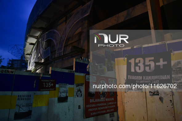 The stadium undergoes renovation during a prayer vigil to commemorate the second anniversary of the soccer tragedy that killed 135 people on...