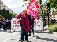 Students and university teachers demonstrate against Michel Barnier's government on this day of inter-professional strike action, in Paris,...