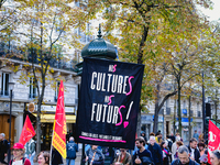 Arts and culture workers also demonstrate during the inter-professional strike day against the policies of Michel Barnier and Emmanuel Macro...