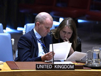 Fergus Eckersley, Minister Counsellor, at the Security Council  speaks during a Security Council meeting on migrant smuggling off the coast...