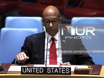 Robert A. Wood US Representative to the UN    speaks during a Security Council meeting on migrant smuggling off the coast of Libya at the Un...