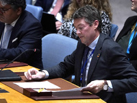 Par Liljert, Director of the International Organization for Migration Office to the United Nations, briefs the Security Council meeting on m...