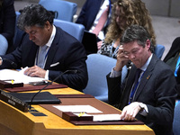 Par Liljert, Director of the International Organization for Migration Office to the United Nations, briefs the Security Council meeting on m...