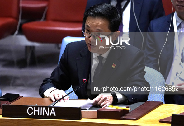 Ambassador Dai Bing to the UN speaks during a Security Council meeting on migrant smuggling off the coast of Libya at the United Nations Hea...