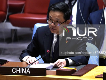 Ambassador Dai Bing to the UN speaks during a Security Council meeting on migrant smuggling off the coast of Libya at the United Nations Hea...