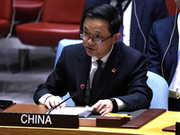 Ambassador Dai Bing to the UN speaks during a Security Council meeting on migrant smuggling off the coast of Libya at the United Nations Hea...