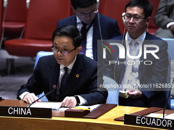 Ambassador Dai Bing to the UN speaks during a Security Council meeting on migrant smuggling off the coast of Libya at the United Nations Hea...