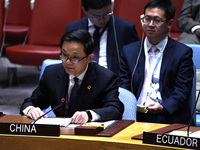 Ambassador Dai Bing to the UN speaks during a Security Council meeting on migrant smuggling off the coast of Libya at the United Nations Hea...