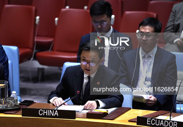 Ambassador Dai Bing to the UN speaks during a Security Council meeting on migrant smuggling off the coast of Libya at the United Nations Hea...